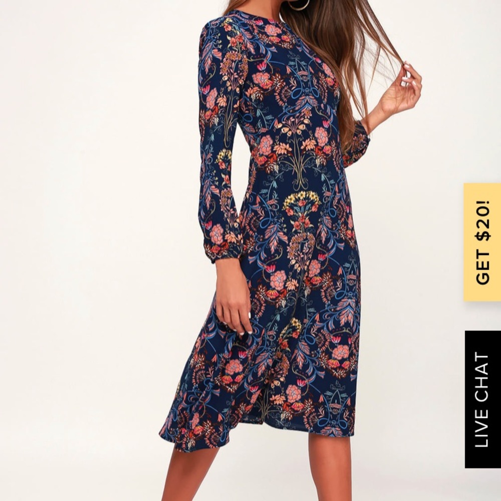 GARDEN SPLENDOR NAVY BLUE FLORAL PRINT DRESS
